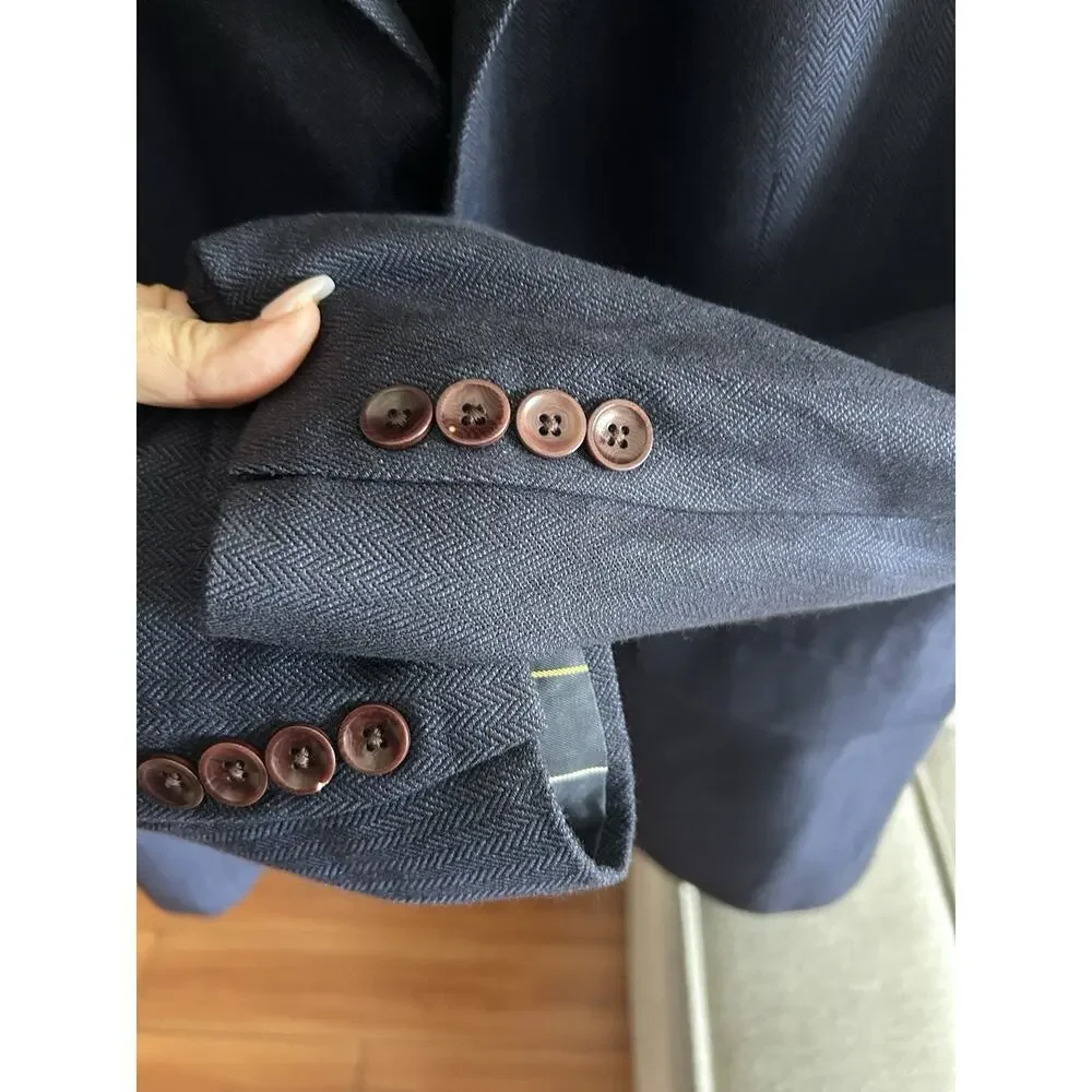 Nautica Silk Wool Blazer Sport Jacket 48R Preppy Coastal.Blue Old Money